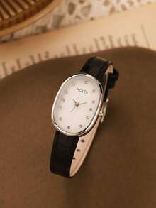 Women's Retro Fashion Quartz Watch, Oval Case With PU Leather Strap, Delicate Small Dial, Suitable For Daily Wear, Birthday Gift, Back To School, Thanksgiving, Couples, Perfect Gift - Black - View 6
