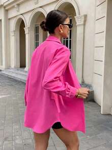 Conjunto a juego de 2 piezas de estilo Y2K streetwear: camisa holgada de color rosa intenso con botones y pantalones cortos ajustados de body negro - Conjunto de ropa deportiva para mujer para viajes en avión, casual de verano (Conjunto de chánda - Multicolor 2 - Ver 7