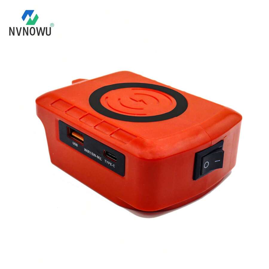 NVNOWU Versión Mejorada, Adaptador de Cargador Inalámbrico Rápido Compatible con Batería Mil.Wauke 18V - Con Salida de Carga Rápida Tipo-C & USB, Interruptor On/Off, Función de Carga Inalámbrica para Teléfono (Batería No Incluida) - Rojo - Ver 1