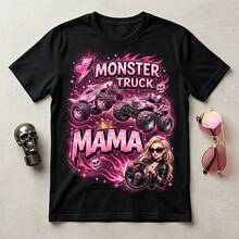 Monster Trucks Pink Mama Shirt, Retro Monster Jam Merch, Car Lover Birthday Mom Gift - Black - View 1