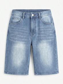 Classic Casual Boyfriend Style Denim Knee Length Shorts For Men, With Pockets, Buttons And Zipper, Straight Leg, Non-Stretch Fabric Summer - Lavado ligero - Ver 7