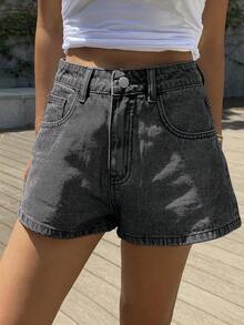 Shorts vaqueros casuales de verano tipo A-line para mujer, shorts vaqueros sexy y elegantes - Negro - Ver 5