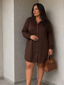 Plus Size Viscose Shirt Dress, Elegant, Lightweight, All Curve - Rust Brown - View 5