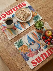 2 piezas Manteles individuales de gnomos de verano con frutas, manteles individuales veraniegos caprichosos, resistentes al calor, fáciles de limpiar y lavables, decorativos para fiestas, adecuados para cocina, hogar, interior, exterior, mesa de café, comedor, fiesta de té - Multicolor - Ver 4