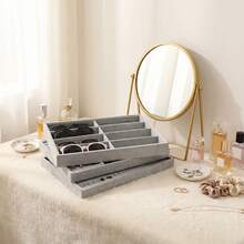 1pc Luxury Grey Velvet 8-Slot Eyeglasses, Jewelry And Watch Storage Tray - Soft Felt Material Organizer Box, Ideal For Storing Glasses, Rings And Accessories, Great Gift For Women - Multicolor - View 10