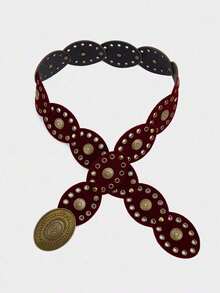 2 Peças Conjunto Marrom e Bordô Cinto de Cintura Redondo Estilo de Rua Punk Retrô Sexy Feminino, Adequado para Vestidos, Saias, Uso Diário, Trabalho, Férias, Encontros, Feriados - Conjunto de 2 peças nas cores vermelho e marrom. - Visão 3