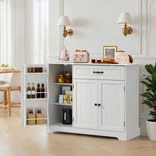 Asofer Kitchen Cabinet With Drawer And Shelves, Multi-Purpose Cabinet With Ample Storage Space, Vintage Look For Kitchen, Living Room, 84.5 Cm High - White - View 3