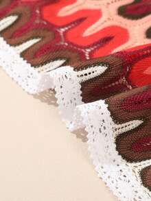 1pc Bohemian Style Red Wavy Striped Tasseled Triangular Scarf (Random Tassel Quantity) - Red - View 6