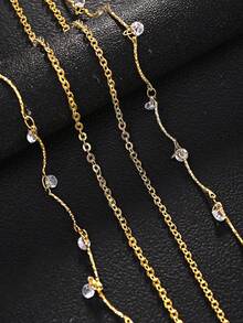 1pc Fashionable Sexy Crystal Embellished Halter Waist Chain, Suitable For Beach Party, Holiday Gift - Gold - View 5