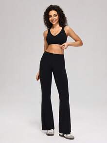 MASKERT Bộ áo tank top và quần dài màu trơn dành cho nữ, đồ tập yoga, thể dục, trang phục thể thao ngoài trời thường ngày, thoải mái và ôm dáng. - màu đen - Xem 5