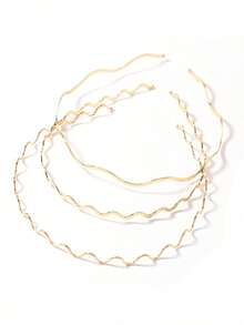 3 Packs Fashion Women's Gold Metal Wavy Headband, Curved Headband, Geometric Thin Headband, Suitable For Daily, Party, Elegant Occasions, Hairband, Headband, Hair Accessories,Festival,Birthday - Gold - View 9