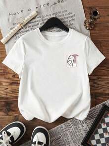 Soft 100% Cotton T-Shirt, 1 Piece, Plus Size Fashion Blouse, Casual Summer T-Shirt For Women, White, With A Perfectly Imperfect Touch, Breathable Cotton T-Shirt For Christmas, Matches Everything And Is Great. - 白色 2 - 查看 3
