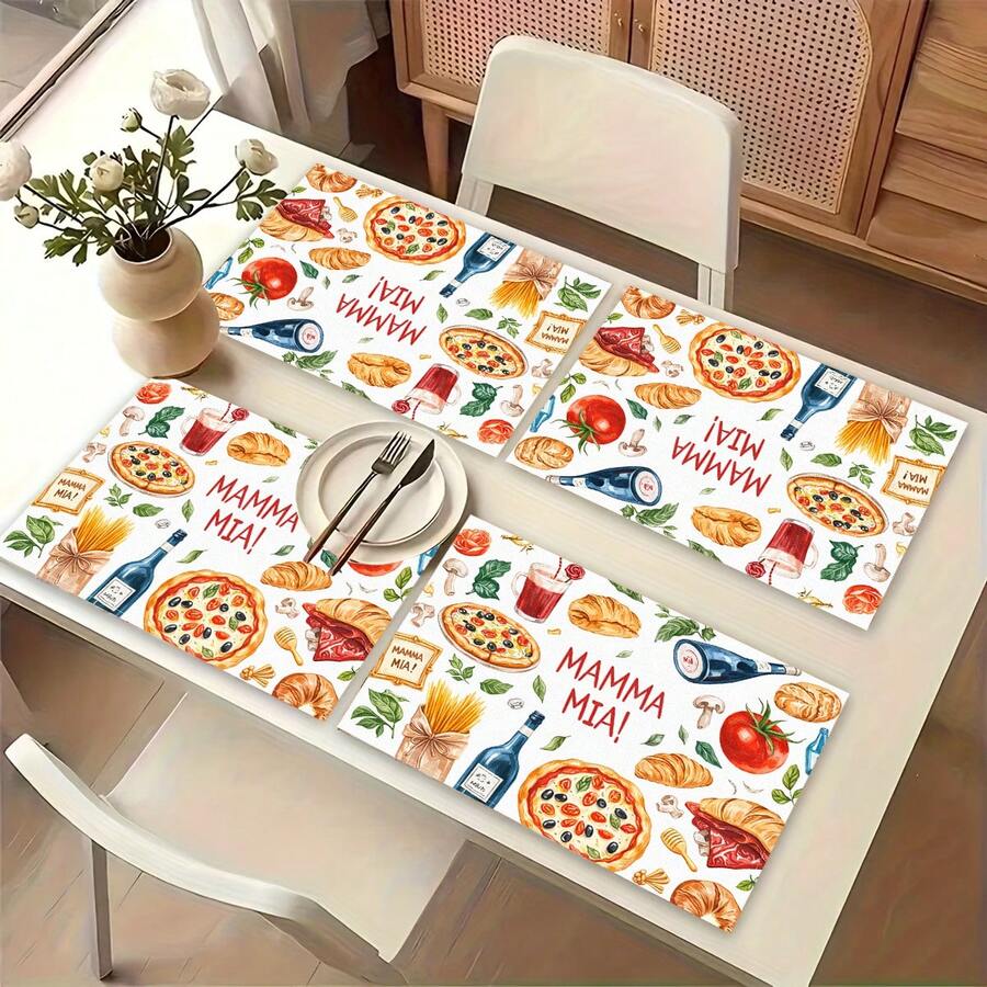 1 pieza Mantel individual de lino, diseño de impresión de alimentos, mantel individual para desayuno, tapete para café, base para tazón, accesorio de cocina, fácil de limpiar, apto para el hogar, restaurante, decoración del comedor, regalo festivo, regalo para amigos, juego de múltiples piezas - Multicolor - Ver 1