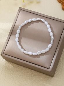 Baroque Asymmetric Faux Pearl Bracelet, Gentle Vibe Versatile Commuter Bracelet For Women - White - View 4