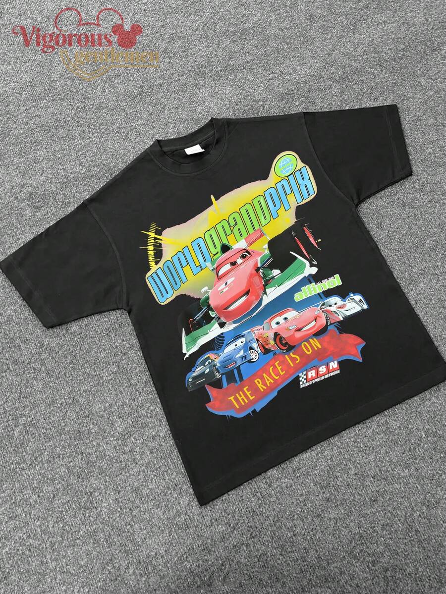 Disney Men's Cars "World Grand Prix The Race Is On" Racing Graphic T-Shirt - 黑色 - 查看 1