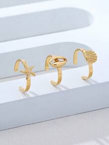 3件套海洋系列度假风海星贝壳脚链（女士款） - 金黃色 - 查看 2