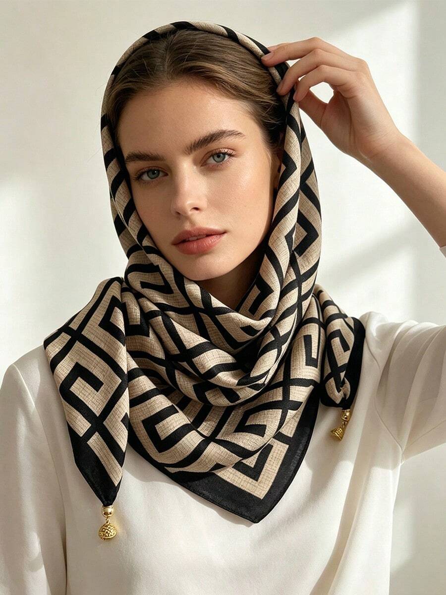 Elegant Daily Office Lady's 100% Silk Scarf, Lightweight Soft And Fashionable, Designed Specifically For Women - Black - View 1