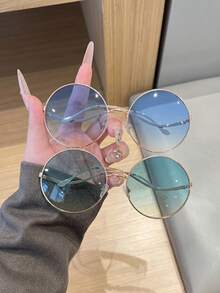 1pc Women/Men's New Full-Rim Round Glasses, Minimalist Large Frame Metal Temples, Fashionable & Luxurious, Suitable For Daily Wear And Party Decoration - Multicolor - View 24