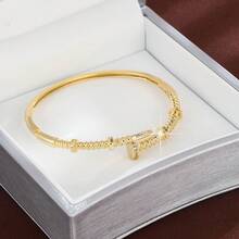 1pc Minimalist Spiral Nut Design Cubic Zirconia Inlaid Women Bracelet - Multicolor - View 5