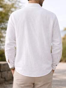 男士经典白色梭织纽扣衬衫 - 轻薄夏季款 - 白色 - 查看 3