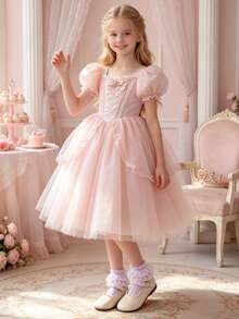 1/5 Pairs Girls' Pink Casual Ruffled Lace Trim Socks, Breathable Mesh Lace Frill Socks, Princess Style, Soft & Comfortable, Suitable For Daily Wear, Back To School, Dance Performances, Spring/Summer - Pink - View 5