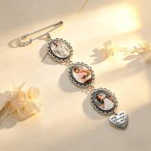 1pc Personalized Wedding Photo Brooch Pendant, Custom Memorial Photo Pin, Groom Lapel Pin, Graduation Brooch, Bride Bouquet Pendant, Memorial Loved One Pin,Jewellery For Ladies ,Boho Statement, Bespoke Charms, Personalized Gift - Silver - View 3