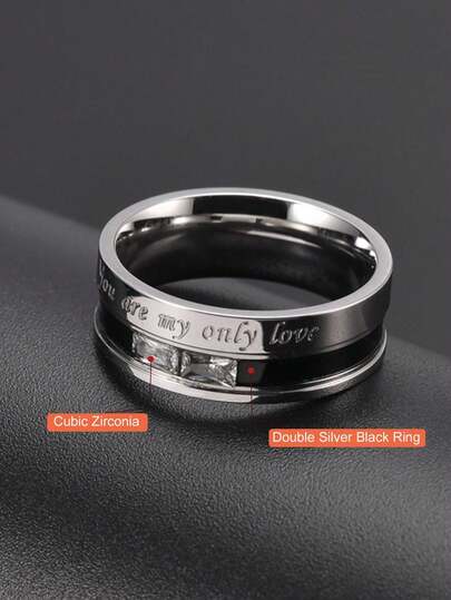 1 pieza Anillo de acero inoxidable de dos capas con decoración de circonita cúbica en color negro y plateado, de estilo casual y elegante para hombres, ideal para uso diario y citas