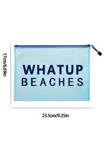 多色時尚網格海灘包，印有「WHATUP BEACHES」字樣的化妝包，海灘主題，大容量透明化妝包 - 彩色 - 查看 19