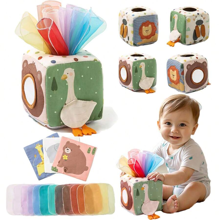 6-12 Months Baby Tissue Box Toy - Montessori Sensory Toy, 1 Year Old Baby - Shower Gift For Baby Boys And Girls, 6-18 Months - Multicolor - View 1