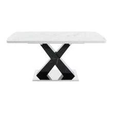 120CM-160CM Modern Rectangle Dining Table Stretchable,Printed White Marble Table Top+MDF Black X-Shape Table Leg With Metal Base - Black - View 3