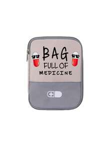 印有「BAG FULL OF MEDICINE」與藥丸圖案的便攜式醫療包，便攜式露營藥袋，精巧急救包，旅行與居家便攜收納袋版本，小型藥袋，便利包，緊急救護包 - 彩色 - 查看 13