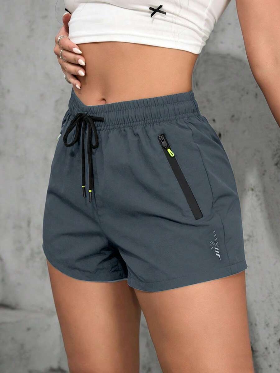 Women's Casual Sports Shorts, Elastic Waist With Drawstring, Suitable For Running, Sports, And Casual Wear In Summer - Dark Grey - View 1