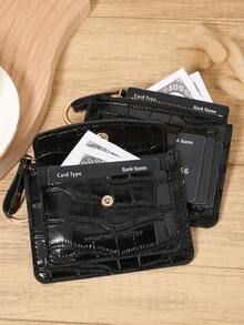 Black Crocodile Pattern Chain Keychain Card Wallet Purse, Mini Zip Around With Flap Multi-Card Slots, PU Leather Coin Pocket Unisex For Daily Use Travel, Compact Minimalist Accessory For Birthday Christmas Gift - Black - View 8