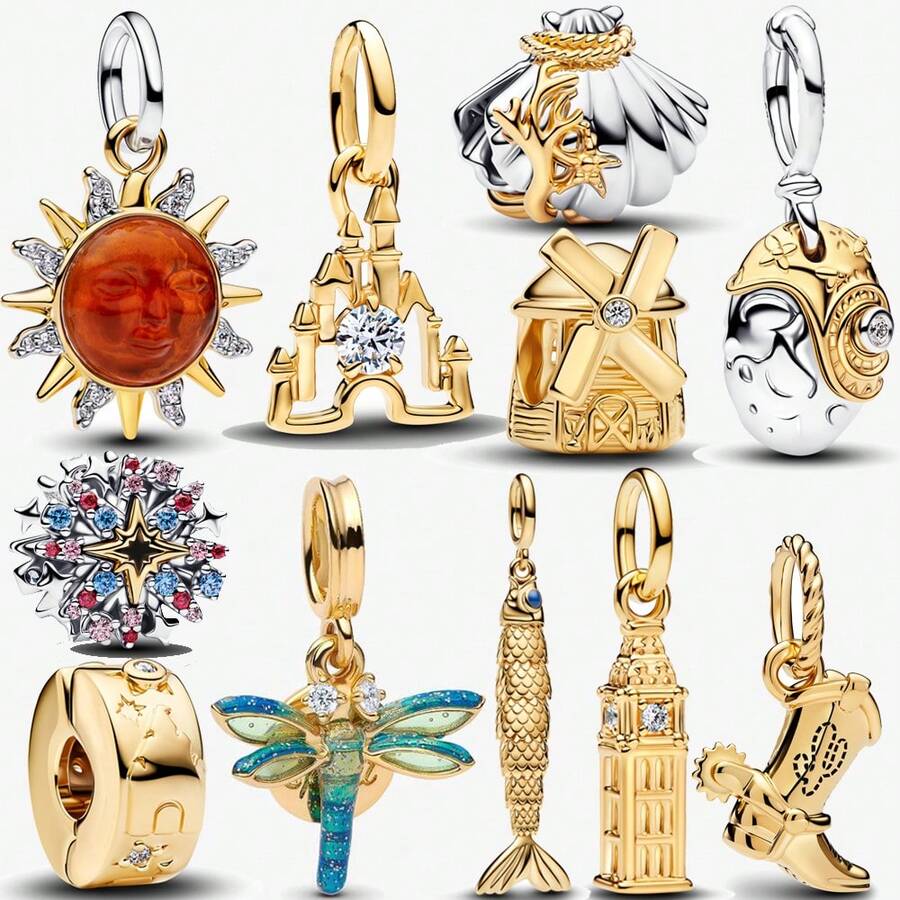 1pc Silver-Tone Sun, Seashell, Clam, Crocodile Charms Suitable For Bracelet/Necklace DIY Gifts - Multi-color a - View 1