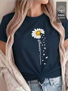 Daisy Flower Script - Camiseta 100% algodón puro de manga corta - Negro - Ver 7