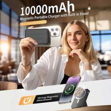 GAWFOLK Sạc dự phòng từ tính sạc nhanh di động dung lượng 10000 mAh, sạc nhanh 22.5W tích hợp giá đỡ và hai cáp sạc, có thể sạc đồng thời lên đến 5 thiết bị, màn hình hiển thị LED kỹ thuật số, dung lượng lớn, phù hợp làm sạc khẩn cấp di động, tương thích sạc từ tính cho iPhone 17, 16, 15, 14, 13, Pro và Pro Max, lý tưởng cho cắm trại, du lịch hàng không, đi biển, văn phòng và các dịp khác, quà tặng tuyệt vời cho ngày lễ, Ngày của Mẹ, Ngày Tưởng niệm, khởi động mùa hè. Sạc đồng thời. - Sạc dự phòng cao cấp 10000mAh (kèm đế và hai dây nguồn, màu đen) - Xem 11