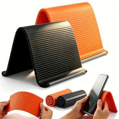 Upgraded Portable Foldable Phone Stand - Silicone Aluminum Universal Holder | Suitable For Desk, Bedside, Treadmill, Office, Non-Slip Adjustable Tablet Stand (Black & Orange)