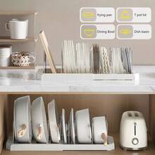 1 PC Retractable Kitchen Utensil Storage Rack, Stainless Steel Countertop Organizer With Lid Holder, Bowl Rack, Drip Tray And Drawer - Grey - View 5