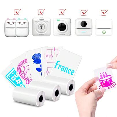 Mini Transparent/White Translucent Adhesive Stickers (Pink Blue Cyan Black Printing Effect) - Colorful Transparent Adhesive Mini Printer Sticker Refill Paper, Compatible With Mini Printers, For Journal Photos Study Notes Backup Recording, Office And Study