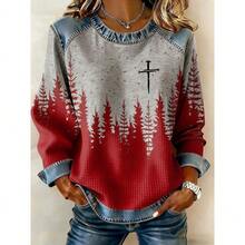 Women's Graphic Print Sweatshirt Round Neck Long Sleeve Casual Pullover Loose Fit Top - Grey - View 4