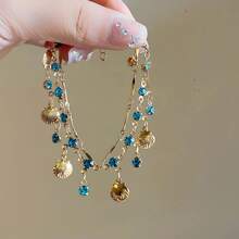 1pc/Set Gold Shell & Blue Cubic Zirconia Double-Layer Necklace | Sweet Beach Style Jewelry | Essential Accessory For Women's Daily & Vacation - Multicolor - View 9