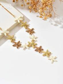 OOQ 1pc Summer Vacation Style Starfish & Seashell Raffia Y-Shaped Necklace, Elegant Sweet Elegant Beach Party Necklace For Women, Suitable For Daily, Holiday Outfits, Any Festival Gift (Handmade Raffia Weaving, Random Direction & Shape) - Brown - View 4