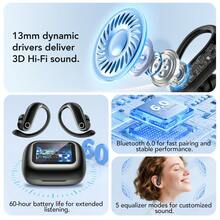 Auriculares inalámbricos Bluetooth HTC NE61, monitoreo de frecuencia cardíaca, resistente al agua IPX5, hasta 45 horas de duración de la batería, incluye estuche de carga, auriculares con cancelación de ruido y pantalla táctil LCD a color, compatible con iOS y Android - Negro - Ver 2