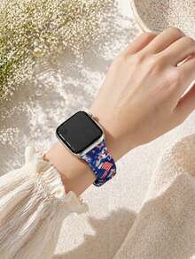 1條復古紅白藍星形圖案矽膠錶帶，適用於Apple Watch 38mm 40mm 41mm 42mm 44mm 45mm 46mm 49mm，愛國美國國旗設計，舒適柔軟可替換矽膠錶帶，適用於Ultra/SE/S11/S10/S9/8/7/6/5/4/3/2/1，中性時尚智慧手錶配件，日節慶禮物 - 彩色 - 查看 3