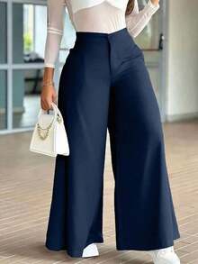 Pantalones anchos y sueltos de estilo casual para mujer, color negro, para primavera - Azul marino - Ver 4