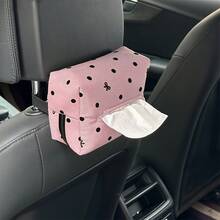 1pc Cute Polka Dot Bow Car Tissue Box, Creative Car Interior Decor Tissue Paper Holder - A - View 13