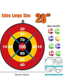 66 cm (ca. 26 Zoll) großes Kinder Dart Board Set mit 8 Kugeln, Klett-Bällen, Spielzeug für Jungen, Spaß für drinnen/Outdoor, Partyspiel, für 3- bis 12-jährige Jungen und Mädchen - Verschiedenfarbig - Übersicht 8
