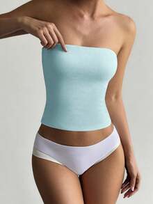 Sexy Strapless Solid Color Elastic Fitted Tank Top, Spring/Summer Basic Strapless Tank, Autumn And Daily Wear - Mint Green - View 11