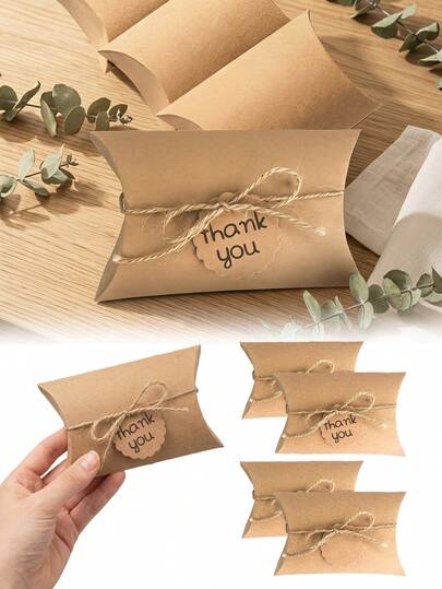 20 hộp quà hình gối bằng giấy Kraft, hộp đựng trang sức có thể gập lại kèm dây gai, hộp quà hình gối màu trơn, thích hợp cho đám cưới, sinh nhật, ngày lễ (1/5/10/20 chiếc)