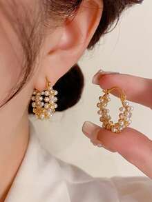 1 Pair Gold Tone Luxury Niche Fashion Versatile Elegant Geometric Stud Earrings, Suitable For Women's Daily, Festival And Party Wear - Geometry - View 1